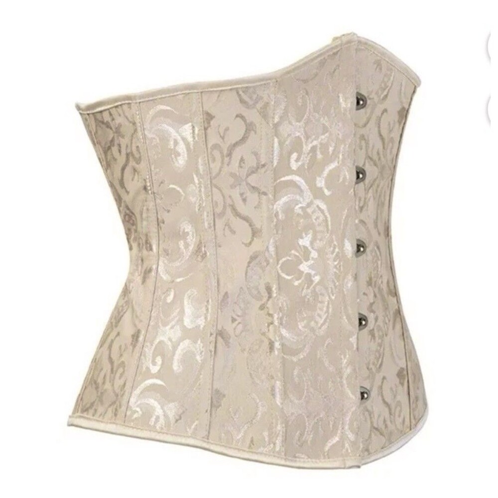 Cream Brocade Overbust Corset Waist Trainer